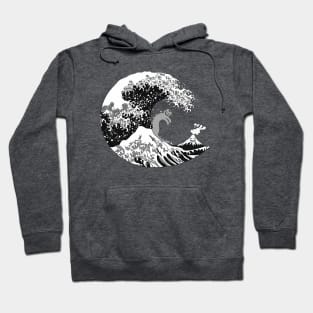 Kanagawa Black Wave with Surfing Cat Hoodie